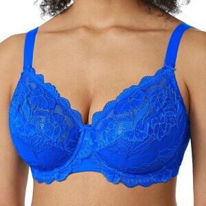 DELIMIRA (34H/ 34DDDDD) Women's Blue Lace Non-Padded Bra